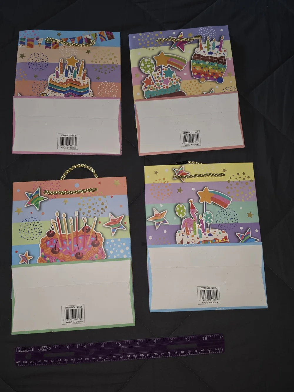 4 Colorful Birthday Cake Gift Bags - Multicolor Party Supplies New